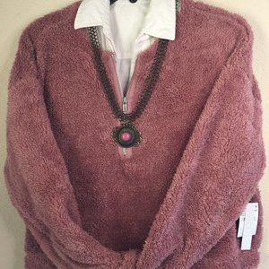 Cozy teddy bear mauve pull over sweater